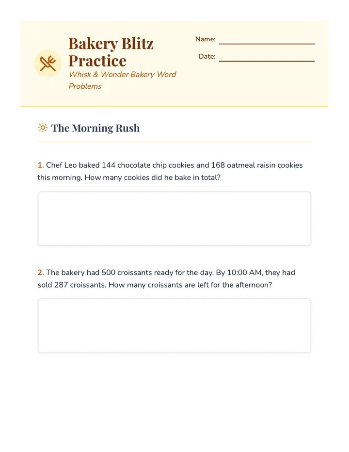 Bakery Blitz Worksheet