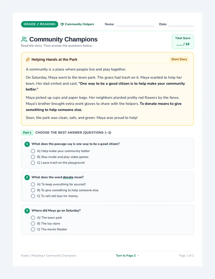 Community Champions Reading Test