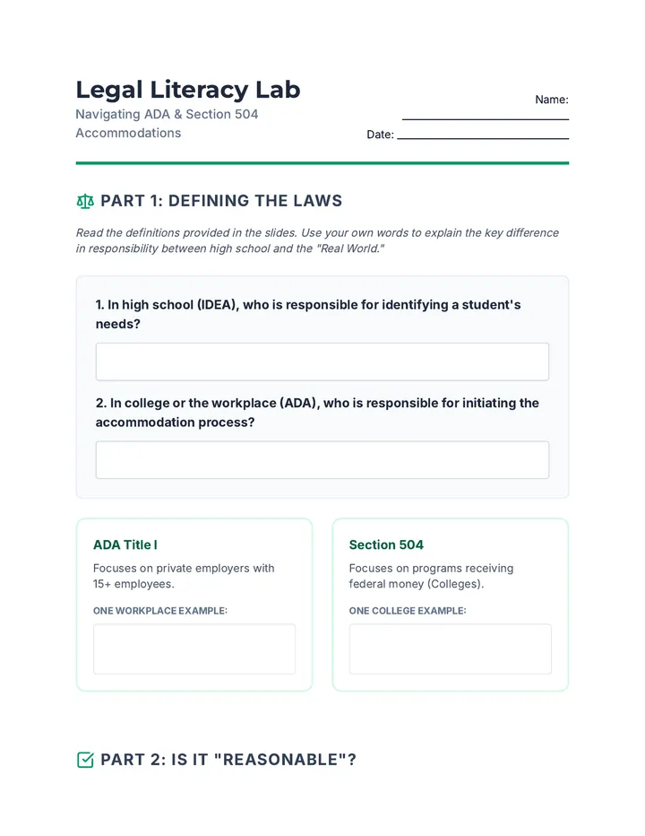 Legal Literacy Worksheet