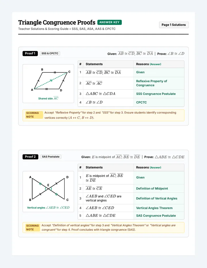 Congruence Proofs Answer Key