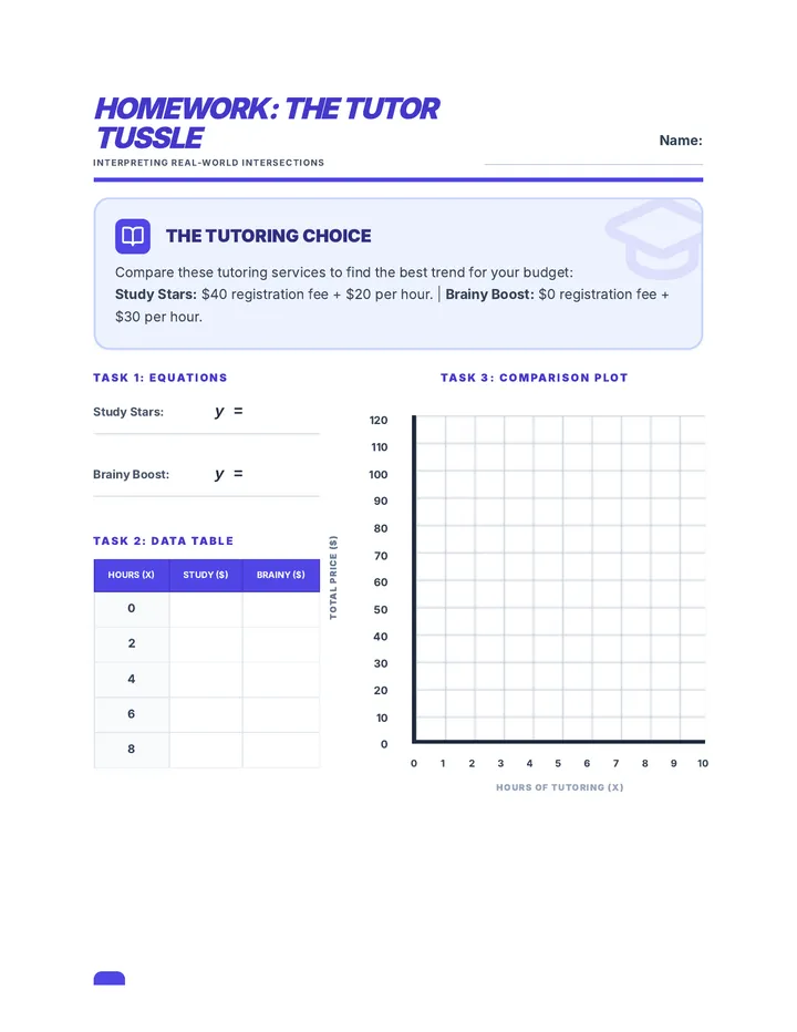 Tutor Tussle Homework Worksheet