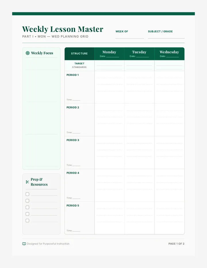 Weekly Standards Planner