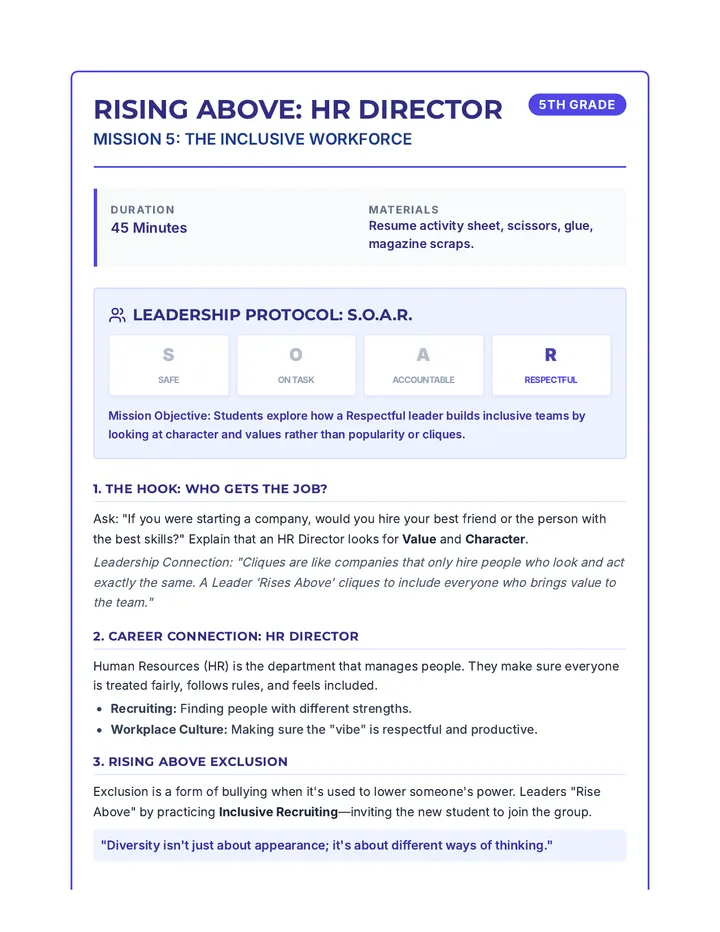 Rising Above HR Director Teacher Guide