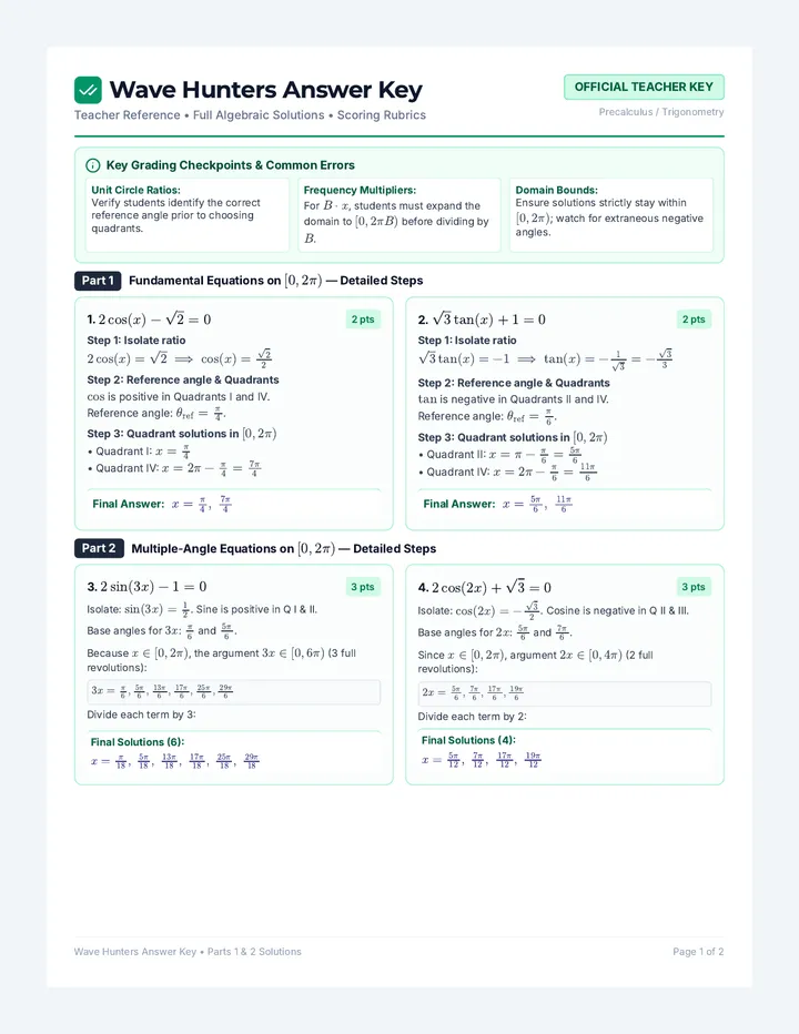 Wave Hunters Answer Key