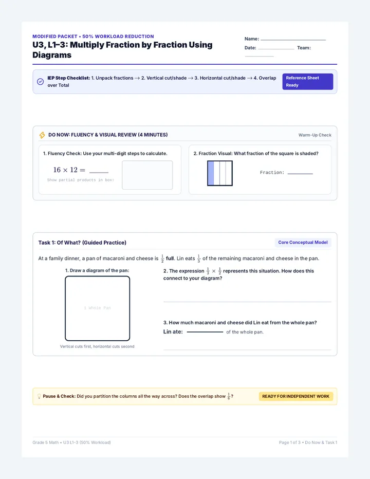 Fraction Diagrams 50 Percent Packet