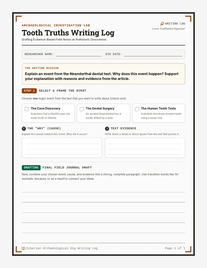 Tooth Truths Writing Worksheet