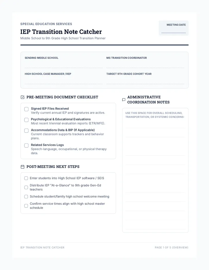 Transition Note Catcher with Roster page 1