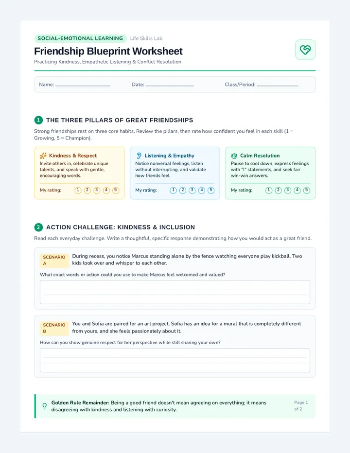 Friendship Blueprint Worksheet