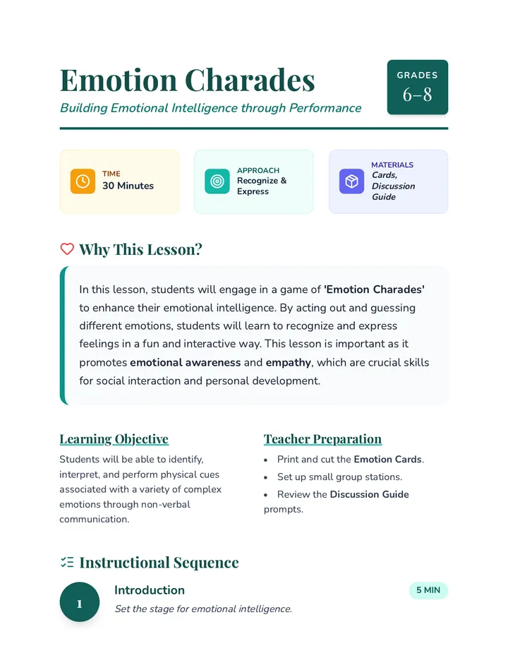 Emotion Charades Lesson Plan