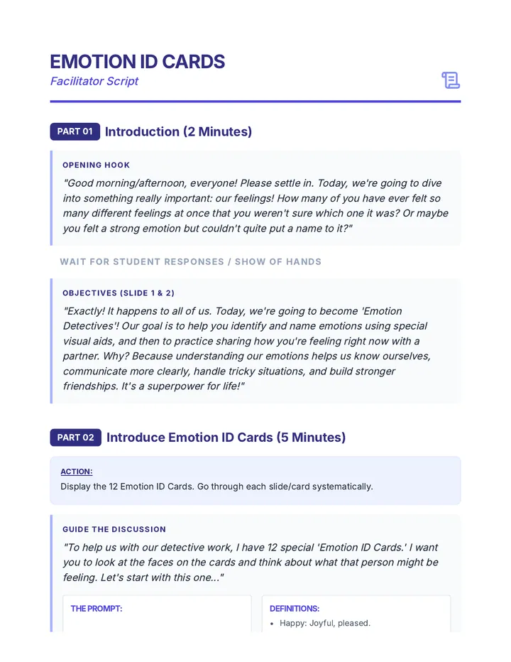 Emotion ID Cards Script Manual