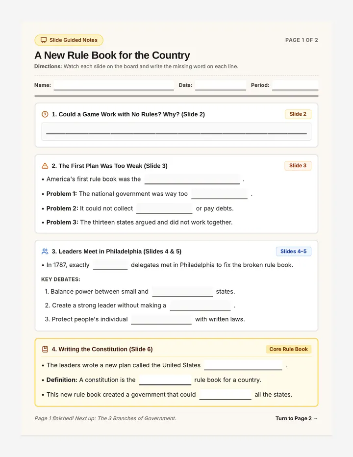 Rule Book Notes Handout