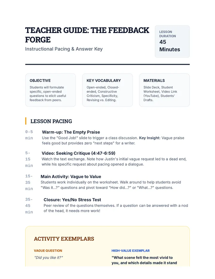 Feedback Forge Teacher Guide