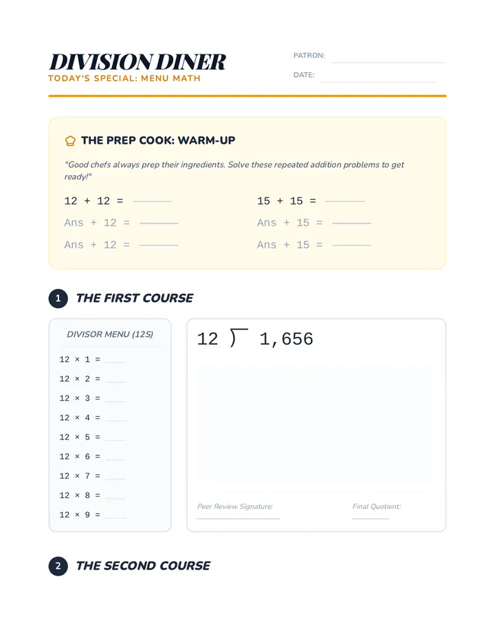 Menu Math Worksheet