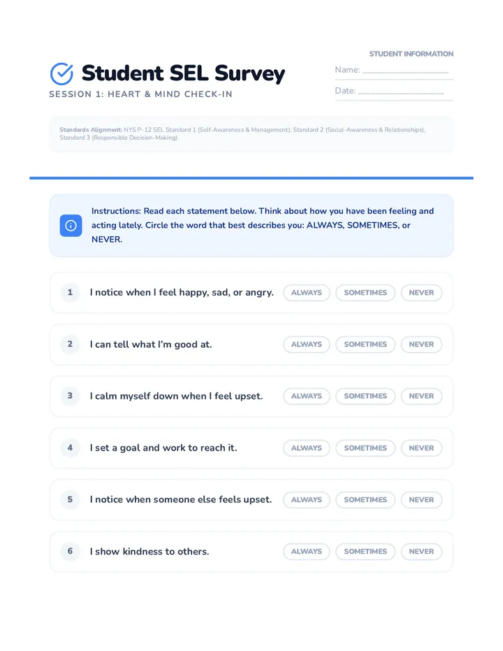 Student SEL Survey Worksheet