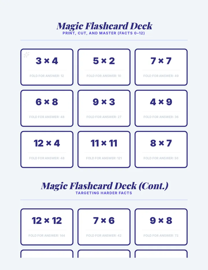 Multiplication Flashcards Set Document