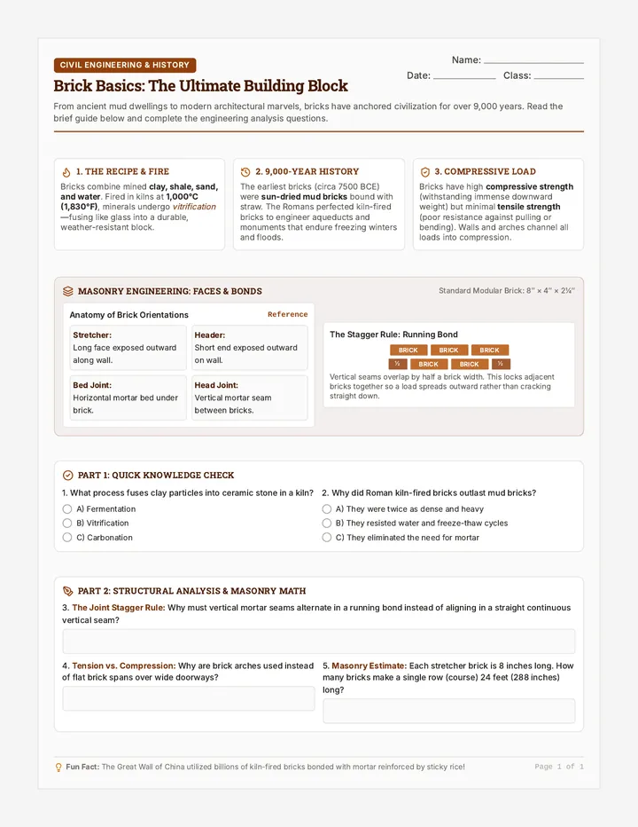 Brick Basics Worksheet