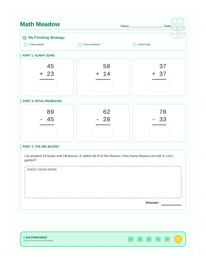 Math Meadow Worksheet