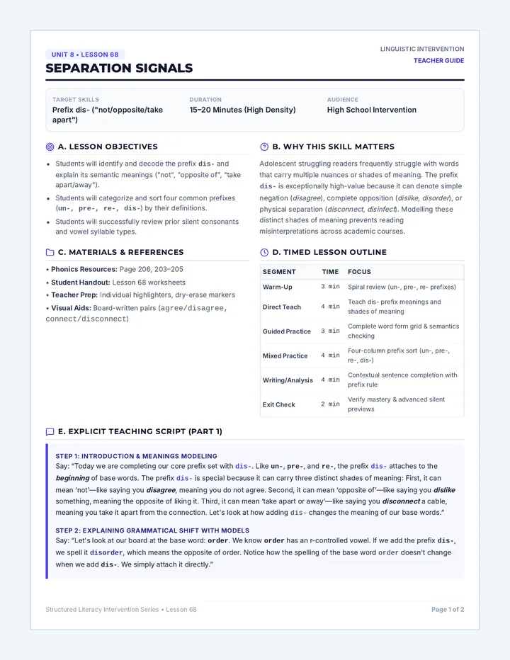 Separation Signals Teacher Guide