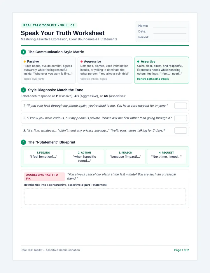 Speak Your Truth Worksheet