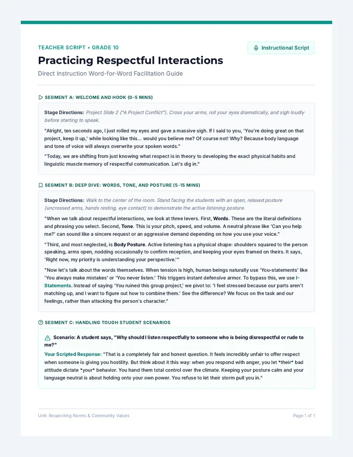 Respectful Interactions Teacher Script