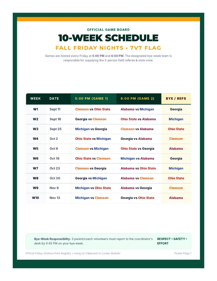 Printable Schedule and Bracket Poster