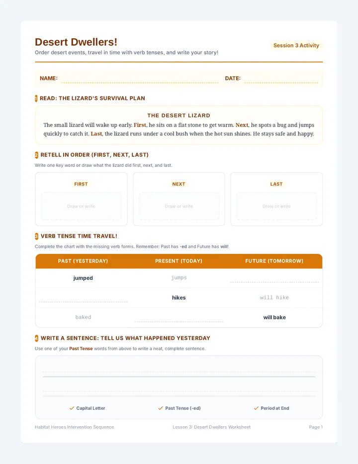 Desert Dwellers Worksheet