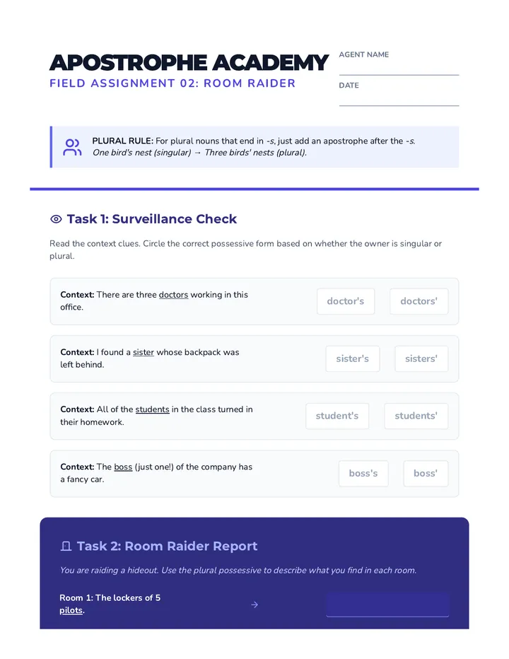 Room Raider Worksheet