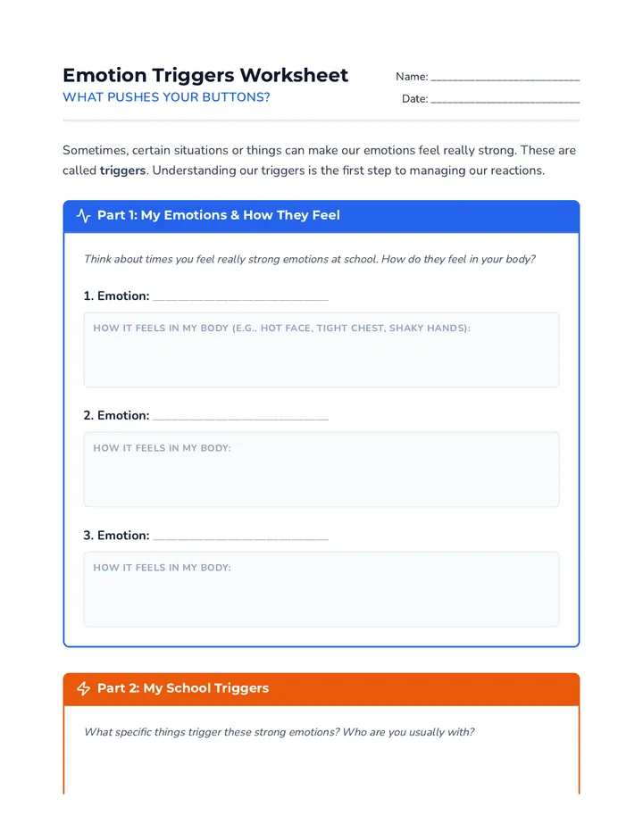 Emotion Triggers Worksheet