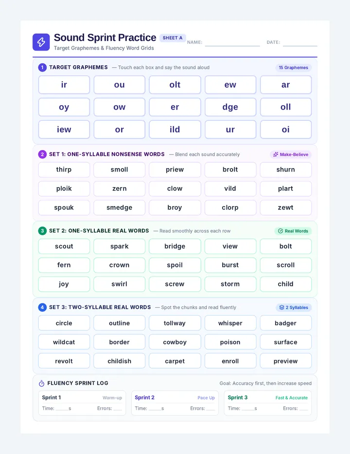 Sound Sprint Practice Sheet