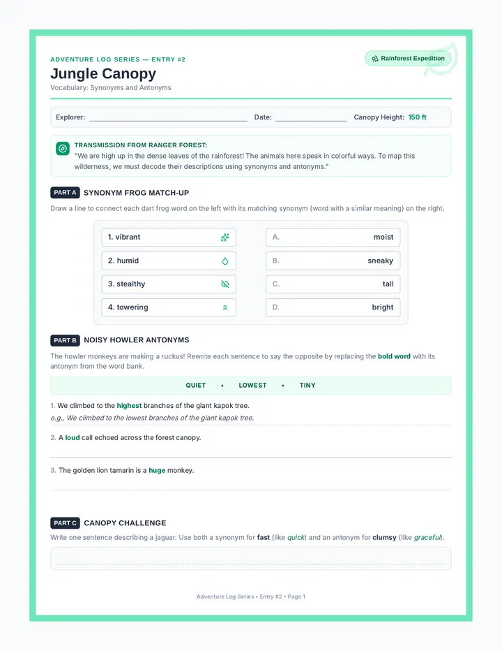 Jungle Canopy Worksheet