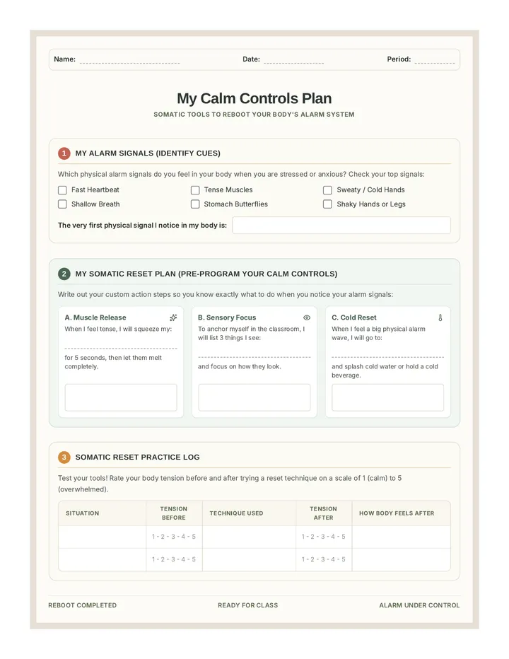 Calm Controls Worksheet