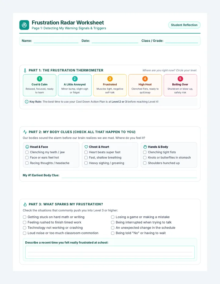 Frustration Radar Worksheet