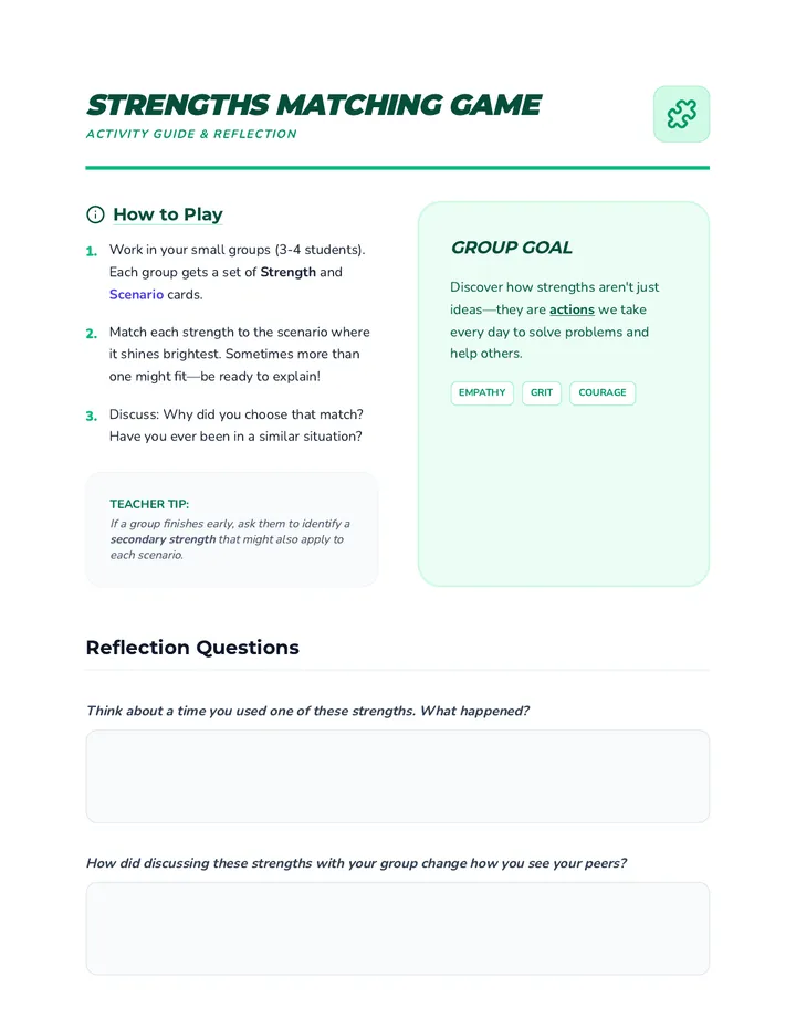 Strengths Matching Game Activity