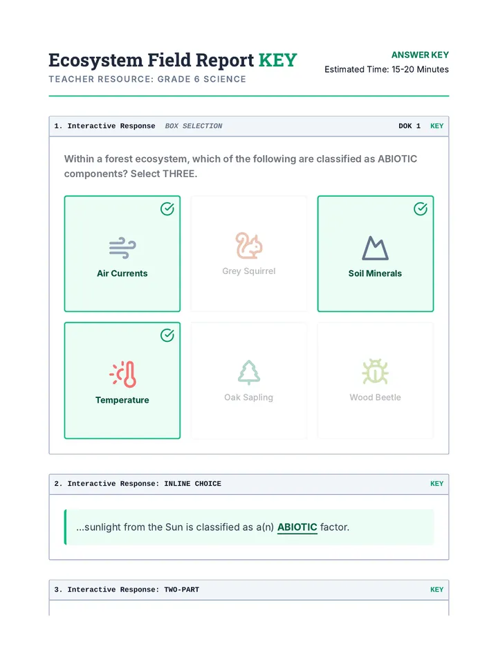 Ecosystem Study Answer Key