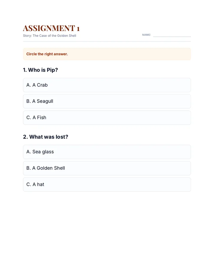 Golden Shell 1 Worksheet Document