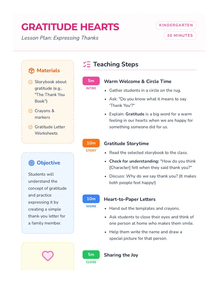 Gratitude Hearts Lesson Plan