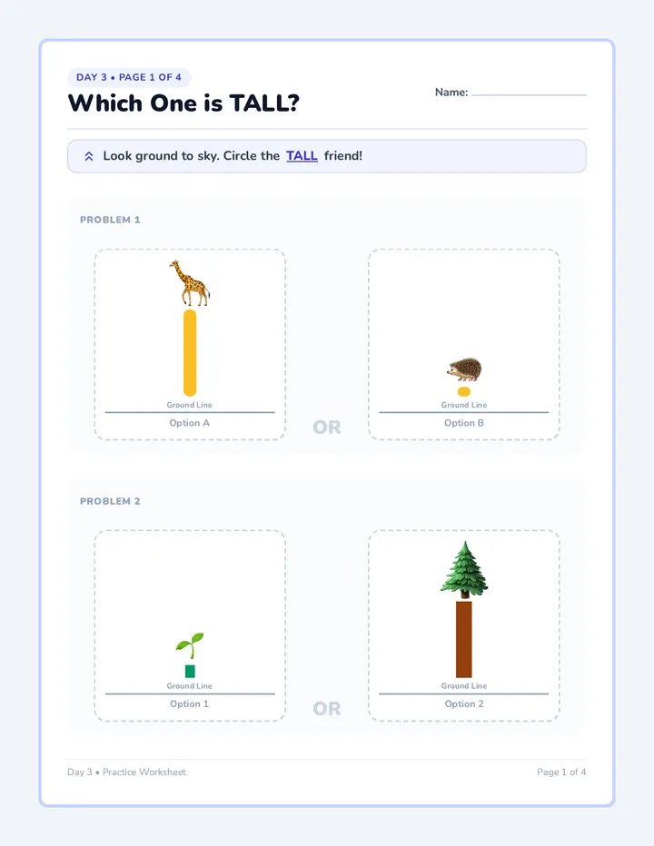 Tall Short Worksheet
