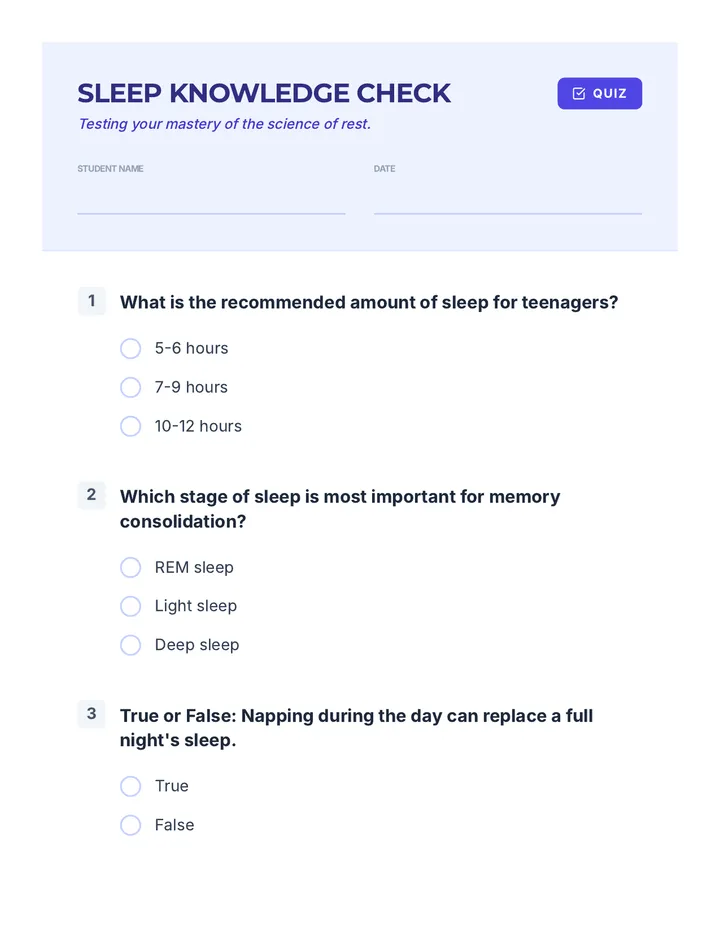 Sleep Knowledge Check Quiz