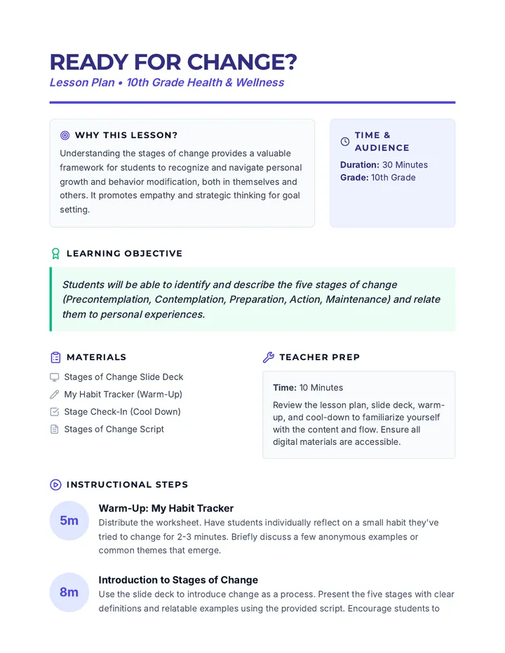 Ready for Change Lesson Plan