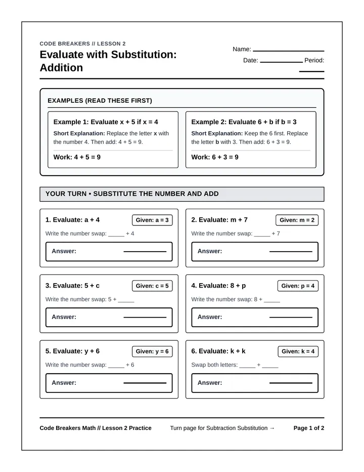 Secret Swap Practice Worksheet