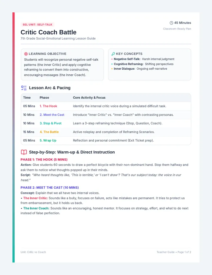 Critic Coach Teacher Guide