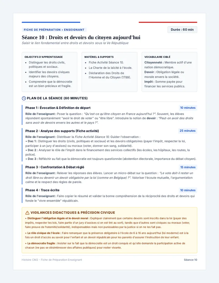 Guide Séance Devoirs Teacher Guide