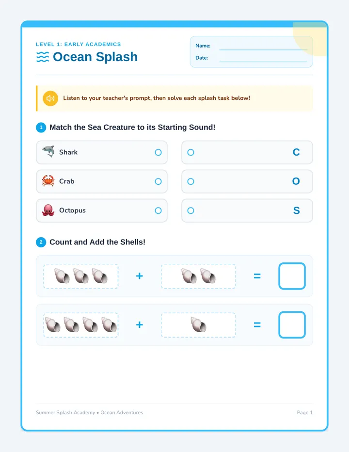 Ocean Splash Worksheet