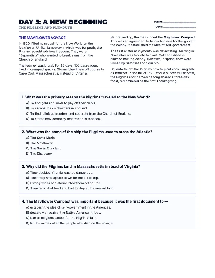 Day 5 New Beginning Worksheet
