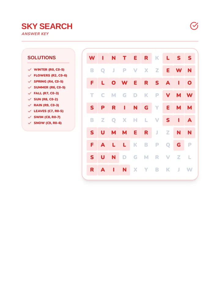 Sky Search Answer Key
