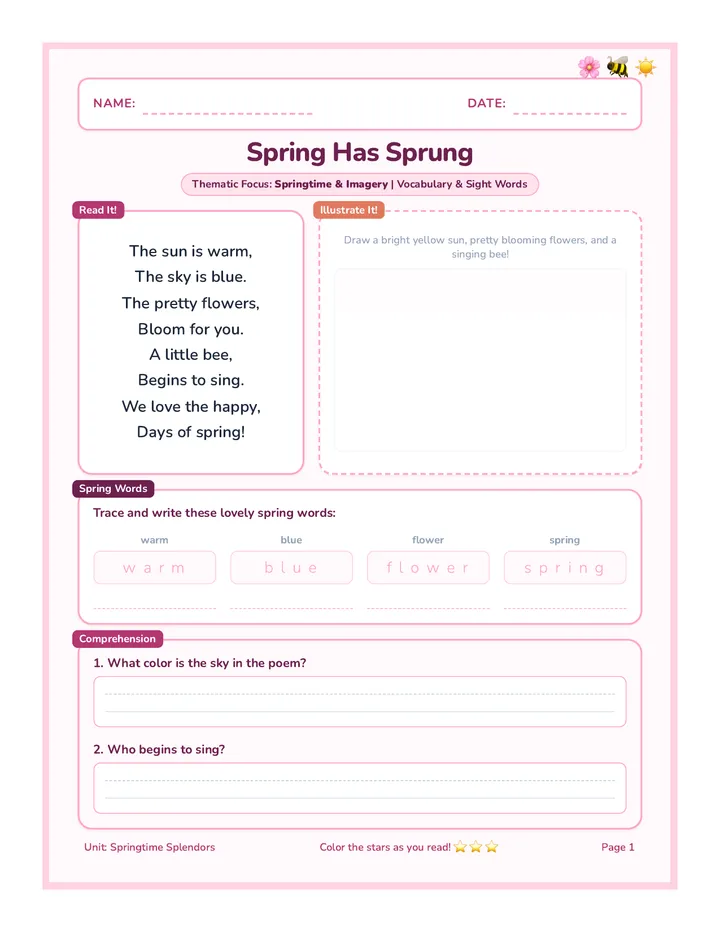 Spring Has Sprung Worksheet