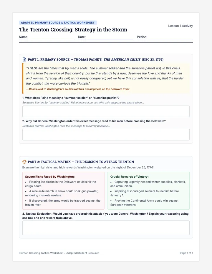 Trenton Crossing Tactics Worksheet