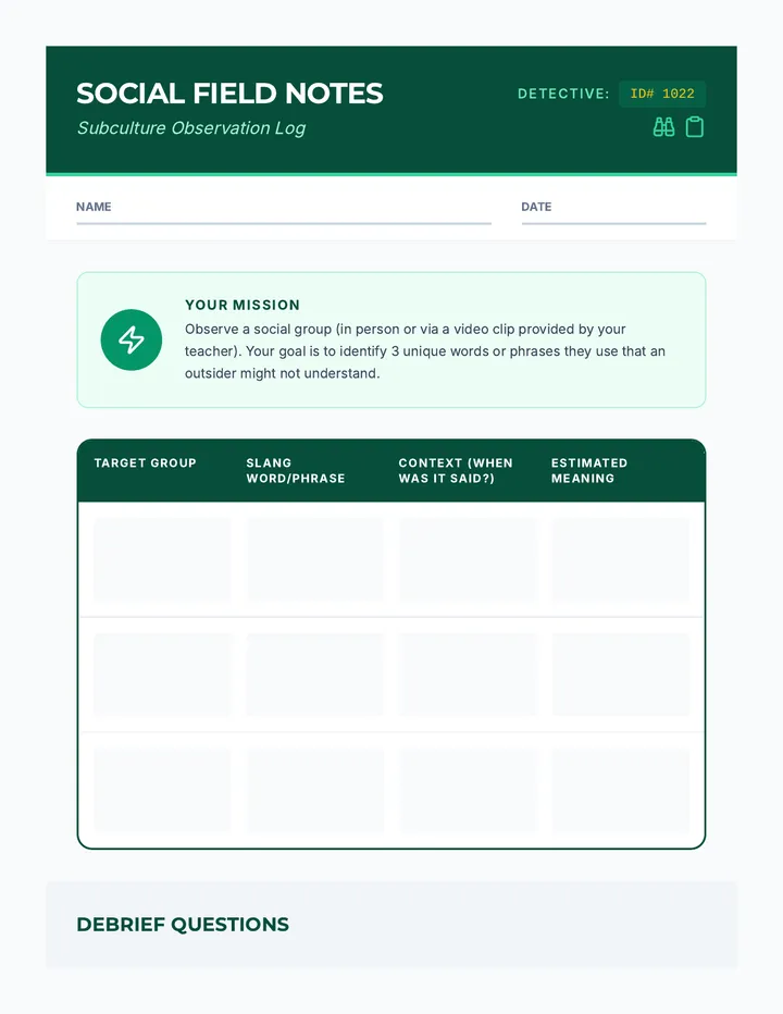 Social Field Notes Worksheet
