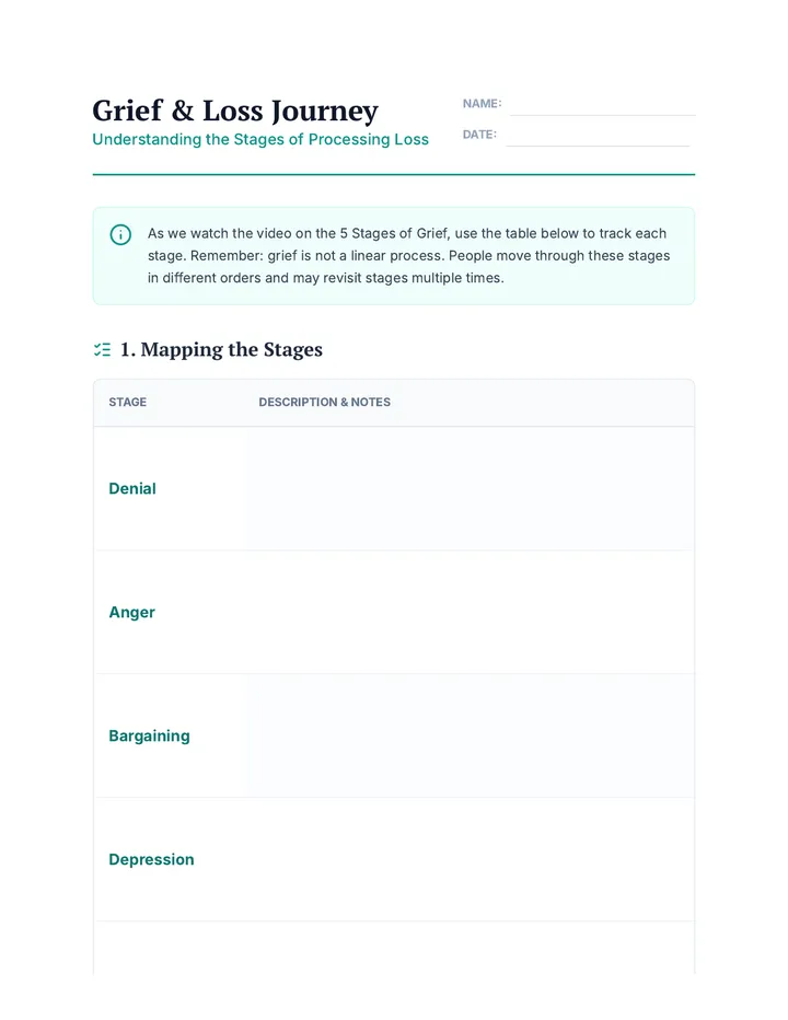 Grief and Loss Worksheet