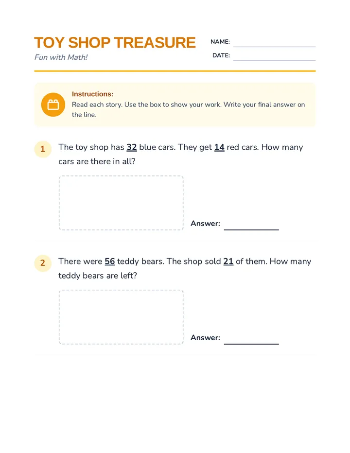 Toy Shop Treasure Worksheet